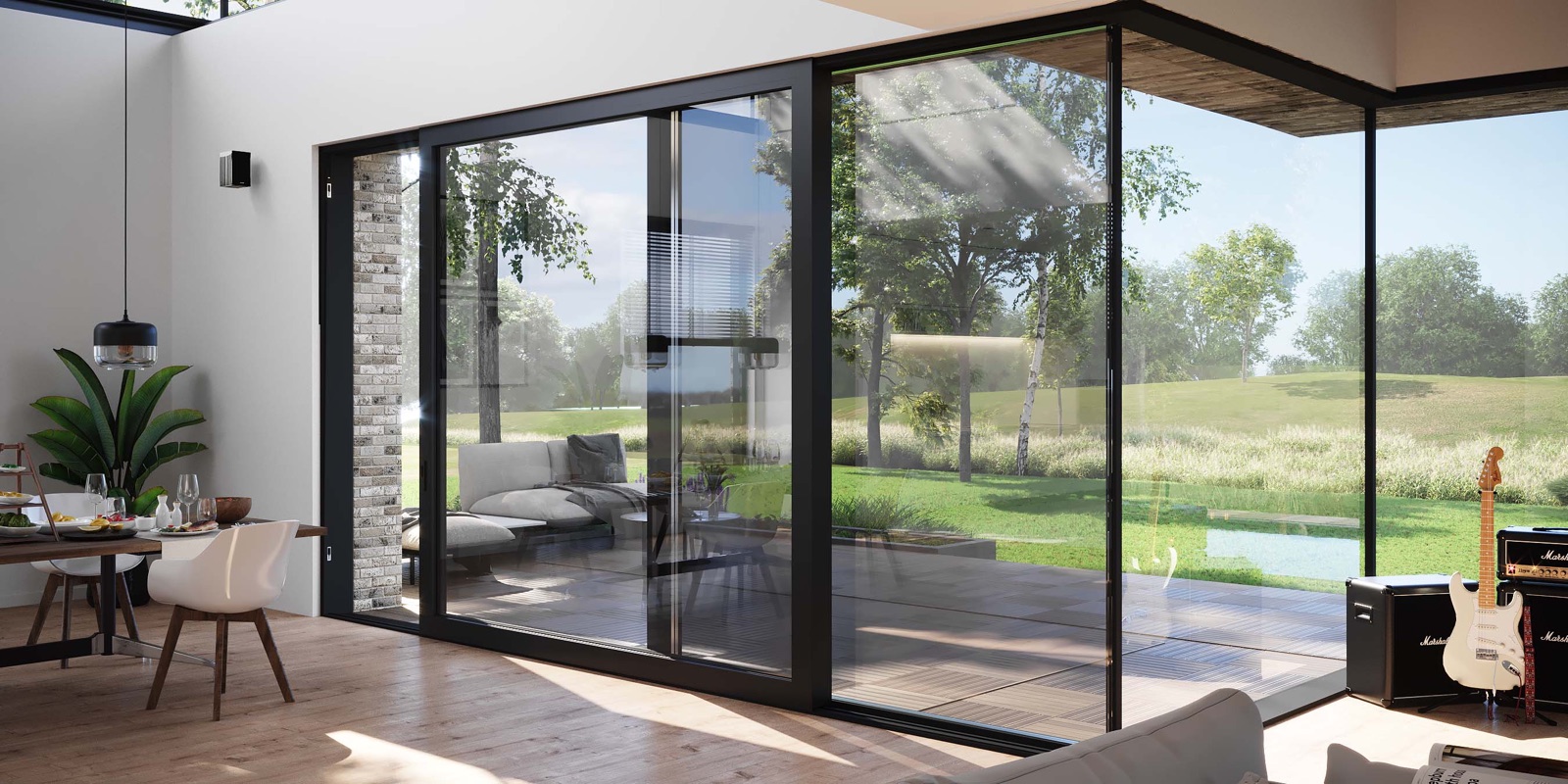 Раздвижная система MasterPatio с угловым панорамным остеклением